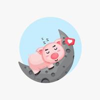 Illustration of a cute pig sleeping on the moon vector