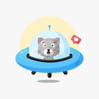 Cute cat driving spaceship ufo icon illustration vector