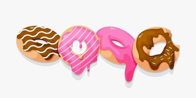 Donuts of various flavors cartoon illustration vector