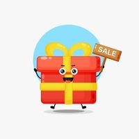 Cute gift box character with sale sign vector