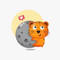 Illustration of a cute tiger hugging the moon vector