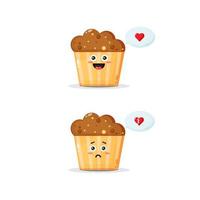 lindo personaje de muffins con expresiones felices y tristes vector