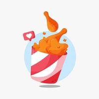 icono de pollo frito con balde vector