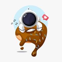Cute astronaut sleeping on a donut icon illustration