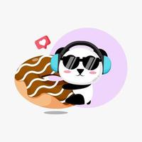 Cute panda hug doughnut cartoon vector icon illustration