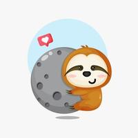 Illustration of a cute sloth hugging the moon vector