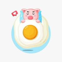 Illustration of cute pig sleeping on a pile of omelette vector