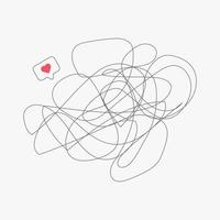 Doodle abstract tangled scribble random chaotic lines with love bubbles vector