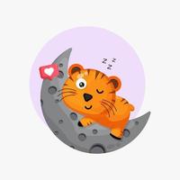 Illustration of a cute tiger sleeping on the moon vector