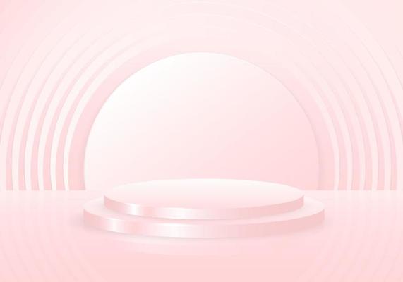 Abstract 3D studio podium display of living coral pastel color gradient design.
