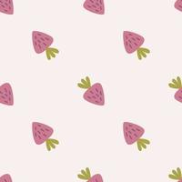 Strawberries in flat style, vector seamless pattern on pink background