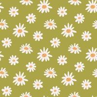 Chamomile flowers on green background, vector seamless pattern