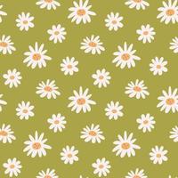 Chamomile flowers on green background, vector seamless pattern