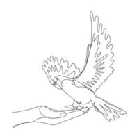 Pigeon drawn with one continuous line, vector illustration of dove of the world on white background