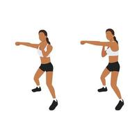 Woman doing Half squat jab cross exercise. Flat vector illustration isolated on white background