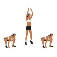 Woman doing Frog jumps exercise. Flat vector illustration isolated on white background