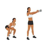 Woman doing Dumbbell swing exercise. Flat vector illustration isolated on white background. workout character set