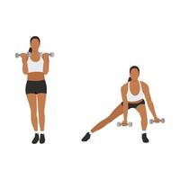 Woman doing Side lunge curl exercise. Flat vector illustration isolated on white background