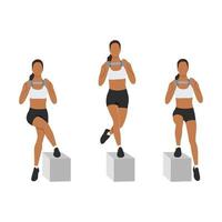 Woman doing Step up crossover exercise. Flat vector illustration isolated on white background