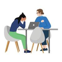 Business partners discussing documents and ideas at meeting. flat illustration style vector doodle design.