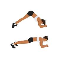 Woman doing Inverted V Plank exercise flat vector illustration isolated on white background