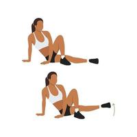 Woman doing Inner Thigh Lifts exercise flat vector illustration isolated on white background