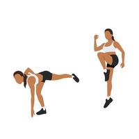 Woman doing Touch and hop  exercise. Flat vector illustration isolated on white background