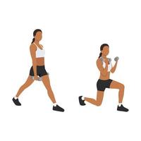 Woman doing Split squat curl exercise. Flat vector illustration isolated on white background