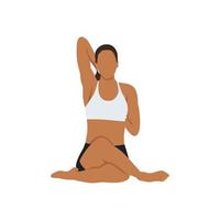 mujer haciendo pose de cara de vaca o ejercicio gomukhasana. ilustración vectorial plana aislada sobre fondo blanco vector