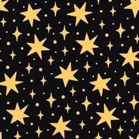 Vector seamless pattern with hand-drawn stars on black background. Night sky art texture. Modern illustration print. Simple doodle for any surface design.