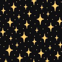 Vector seamless pattern with hand-drawn stars on black background. Night sky art texture. Modern illustration print. Simple doodle for any surface design.