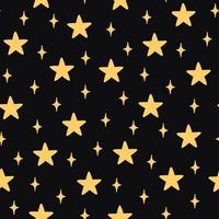 Vector seamless pattern with hand-drawn stars on black background. Night sky art texture. Modern illustration print. Simple doodle for any surface design.