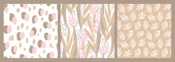 Set of artistic seamless patterns with abstract plants and shapes. Colorful floral illustration for paper and gift wrap. Fabric print modern design. Creative stylish background. vector