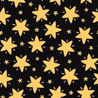 Vector seamless pattern with hand-drawn stars on black background. Night sky art texture. Modern illustration print. Simple doodle for any surface design.