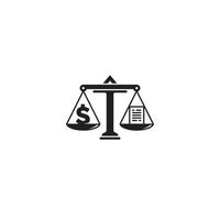 Scale of Justice, Dollar Sign and Letter logo or icon design vector