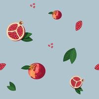 Red Pomegranate with green leaf and half of the Pomegranate Seamless pattern. Flat style Illustration. vector