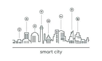 Smart city line concept. Smart services icons. Wireless communication network. Vector illustration