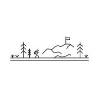 Travel line art concept. Tourist is going to mountains. Landscape  Graphic design. Travel active life hiking. Vector illustration on white background