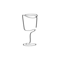 Bar glass outline on white background. Glassware for vodka or wine. Continuous black one line drawing. Vector illustration