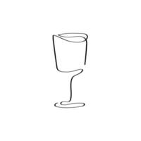 Bar glass outline on white background. Glassware for vodka or wine. Continuous black one line drawing. Vector illustration