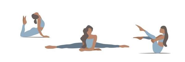 Slim woman doing exercises. Fitness concept. Training, yoga, outdoor. Vector illustration on white background