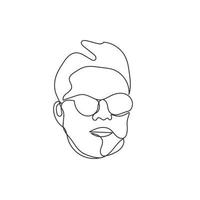 One line drawing of man with glasses. Asian face sketch. Stylized Outline portrait. Vector  illustration on white background