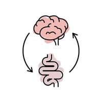 Gut Brain Axis. Brain and stomach line icon. Brain gut connection. Psychobiotic medical concept. Vector illustration on white background