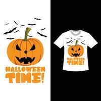 Halloween white color T-shirt design with a pumpkin lantern. Haunted element silhouette design with pumpkin lantern, bat, and calligraphy. Scary T-shirt design for Halloween event. vector