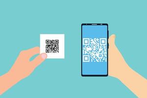 escaneo de código qr dentro del vector de concepto móvil. mano sosteniendo un teléfono inteligente y escaneando el código qr. código qr de escaneo móvil para pago o información, vector de concepto de tecnología digital.