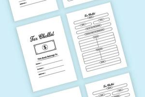 Tax checklist notebook interior. Employee tax information checker and expense tracker template. Interior of a journal. Tax information and income statement journal interior. vector