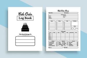 Interior of a cake order journal. Daily cake order information and ingredients notebook template. Interior of a log book. Cake-making business order tracker and customer information checker. vector