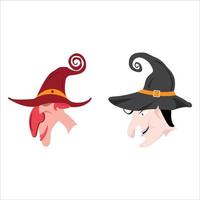 Halloween scary and ugly witch face design on a white background. Halloween element and costume design with two ugly witch faces and witch hats. Wizard face vector design.