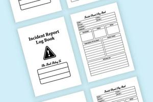 Incident report log book interior. Official or business incident tracker and report notebook template. Interior of a journal. Incident information and witness list checker interior. vector
