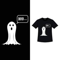 diseño de camiseta de color negro simple de halloween con fantasma blanco y tipografía. diseño de elementos divertidos de halloween con un fantasma blanco y caligrafía. diseño de camiseta espeluznante para halloween. vector